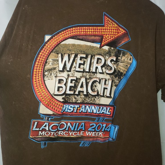 Laconia Weirs Beach 2014 Distressed Brown T Shirt Size 2X - Picture 4 of 7